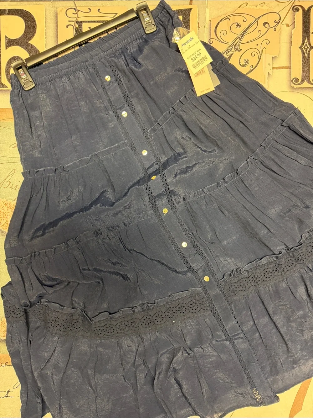 Nanette Lepore Navy Tiered Button-Front Maxi Skirt. 🆕
